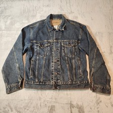 Levi Strauss Signature Dark Wash Blue Jean Denim Trucker Jacket Size M Vintage