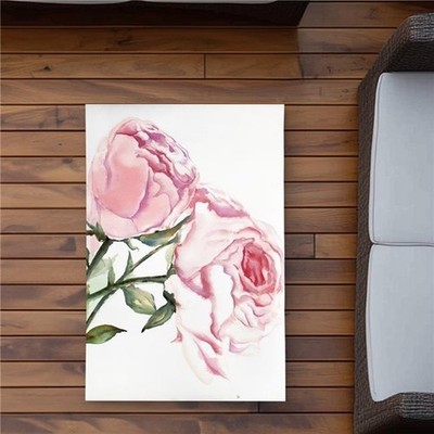 2x3 ft. Watercolor Pink Roses - Bedroom Pink Outdoor Area Rug - Rectangle