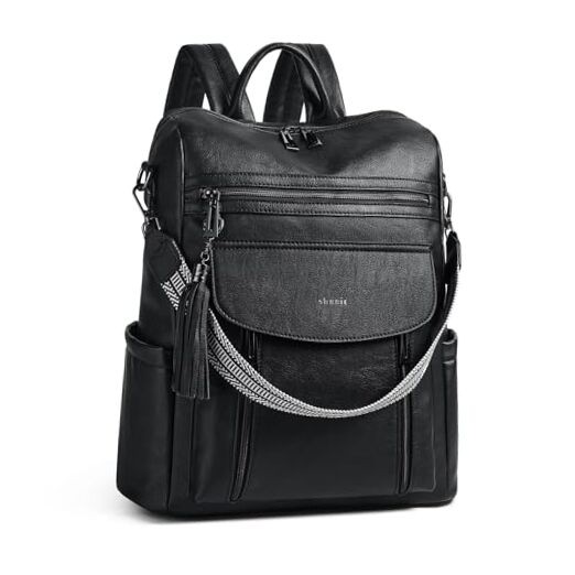 Stylish Two-Tone Leather Laptop Backpack for Women Fits 15.6 Inch Devices-image