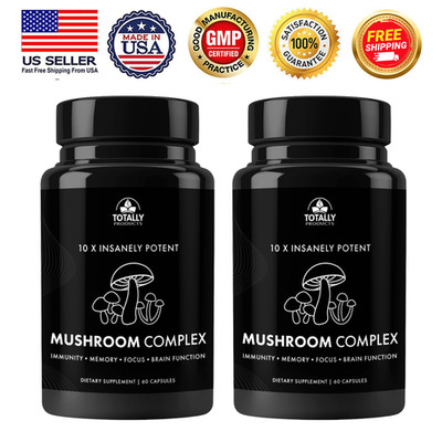 Organic Lions Mane Reishi Mushroom Complex Immune Brain Function Capsules 2 Pack