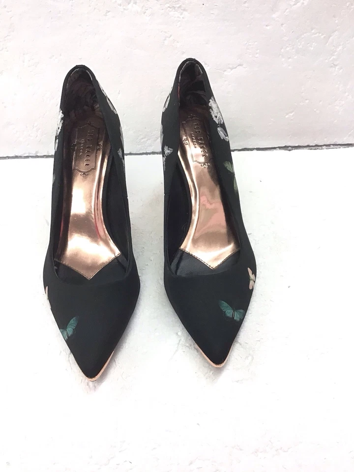 Zapatos de salón Ted Baker para mujer, Wishirp mariposa negro satinado talla 8 Foto 3 de 4