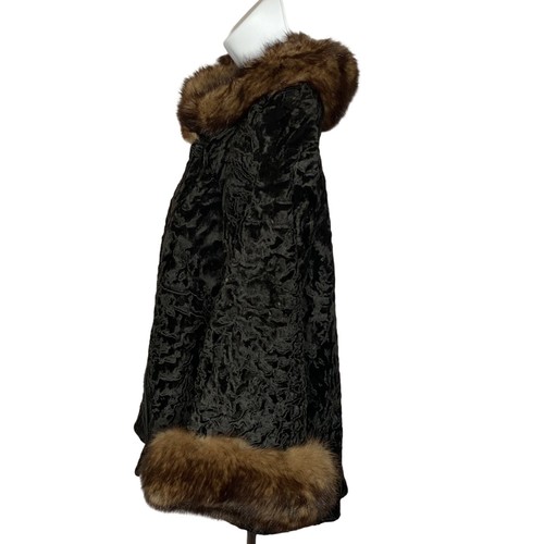 Vintage Black Persian Curly Lamb Brown Mink Trim Fur Jacket Small Short 50s - Picture 3 of 12