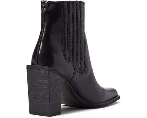 Sam Edelman Emalia Black Block Heel Leather Square Toe Retro Bootie Ankle Boots - Picture 5 of 5