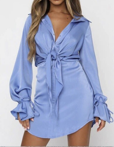 Blue Split Second Long Sleeve Collared 