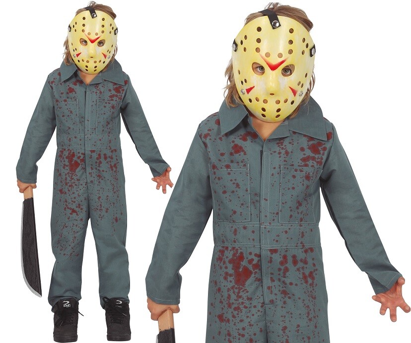 Disfraz de asesino psicópata de Halloween para niños tipo Jason traje y máscara fg