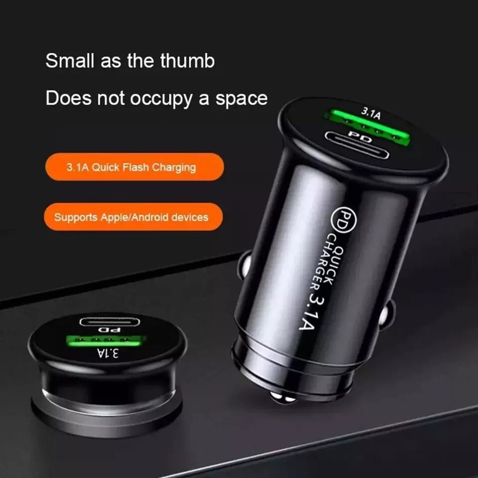 36WDual Port Fast Car Charger Mini USB TypeC PD Phone Socket For