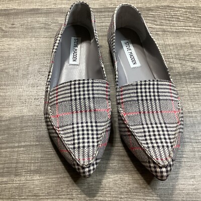 STEVE MADDEN Feather Tailored Tartan Plaid Pointed Toe Ballet