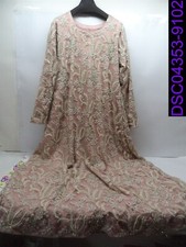 Women's Pink Floor Length Gown Beaded Lace Long Sleeve See Description