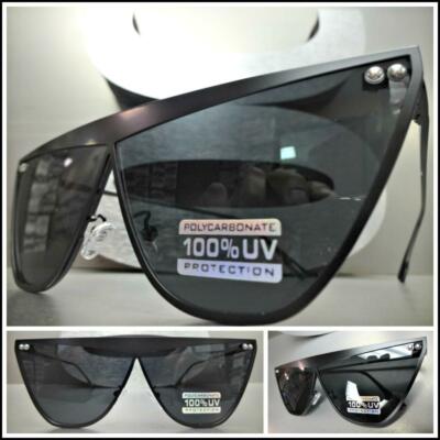 CONTEMPORARY MODERN SHIELD Style SUN GLASSES Sleek Black Metal Frame Dark Lens