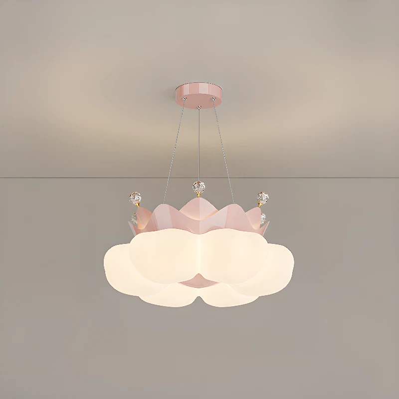 Colgante LED para habitación de princesa niñas con cristales de pétalos de corona luz atenuante de 3 colores Foto 3 de 4