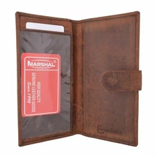 Vintage Genuine Leather RFID Blocking Simple Checkbook Cover with Snap Closure