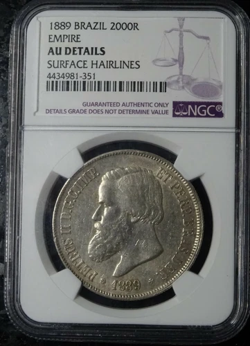 Brazil Silver 2000 Rice 1889 NGC AU Det HTF! Best Offer Wanted!