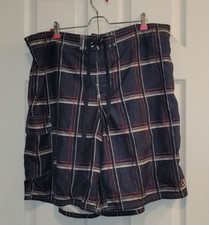 Ocean Pacific OP Mens Swim Trunks XL Blue Red Black Check Lined 40  - 42" Waist
