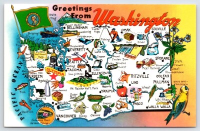 Postcard Greetings From Washington State Map