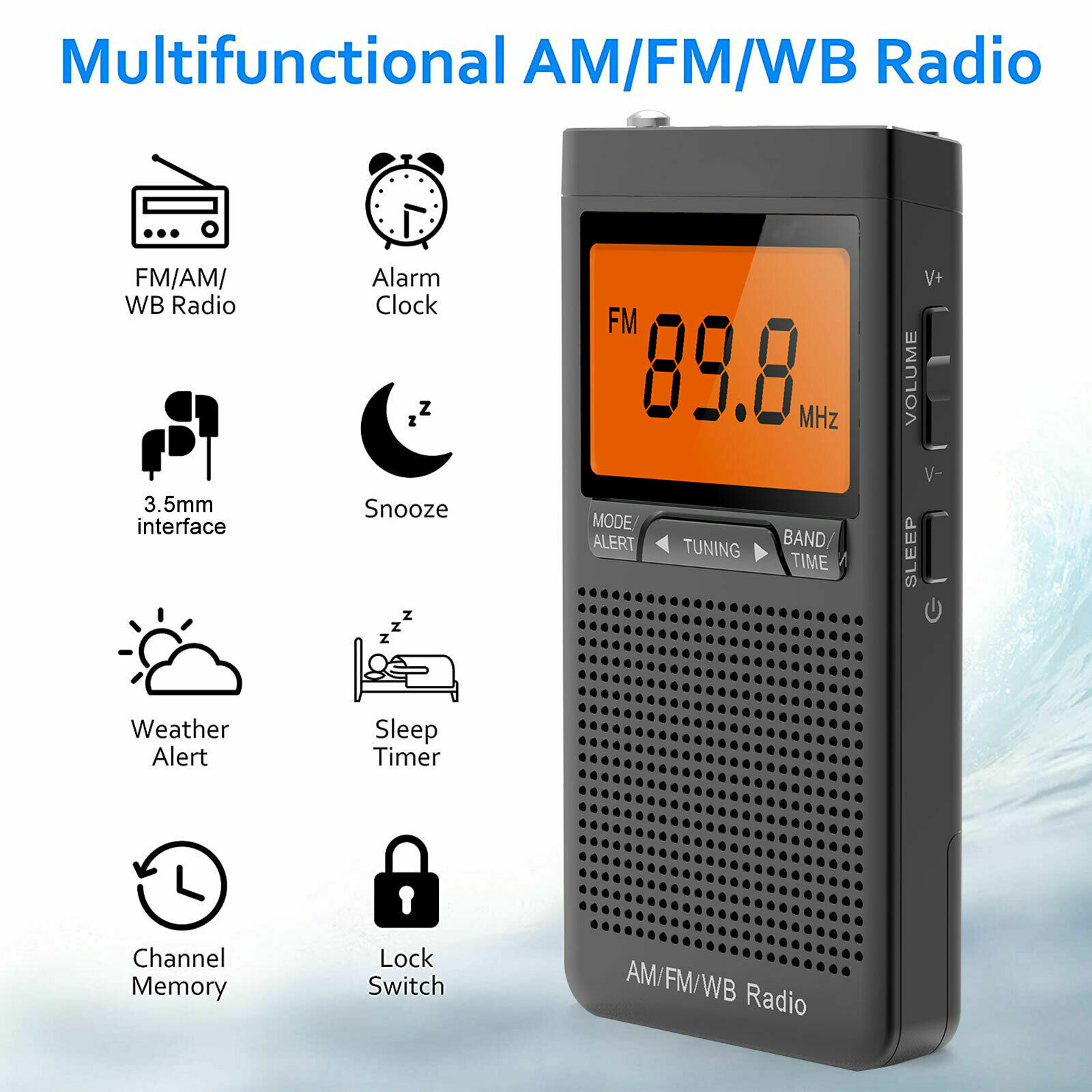 AM FM Radio Battery Operated Radio Portable Pocket Auto-Search ...