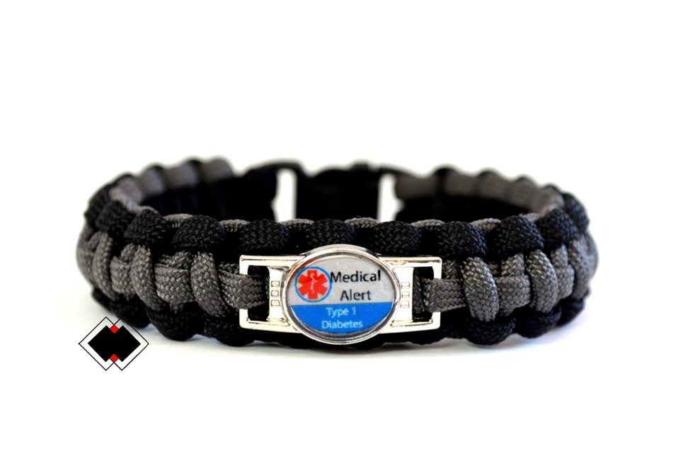 Type Diabetes Medical Alert Bracelet 550 Paracord Black/Grey
