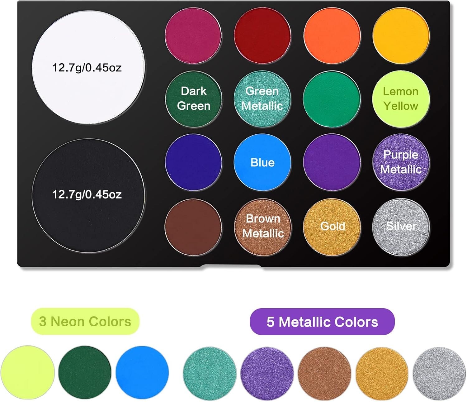 Professional 18 Color Face & Body Paint Palette - Water Activated Art Kit