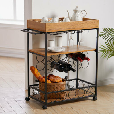 Drinks Trolley Kitchen Cart Bar Alcohol Wine Glass Bottles Hanging