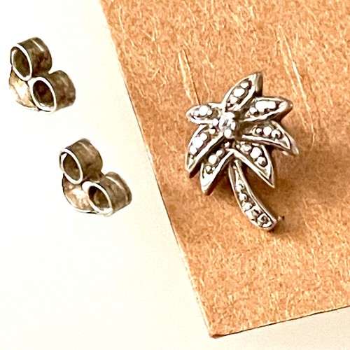925 Silber CHINA Palme 1/2" Ohrstecker mit kleinem Glas Edelstein Vintage