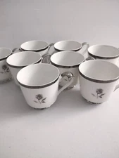 8  Empress China Rosemont 121 Japan Teacups Gray Rose Platinum Rims Set 