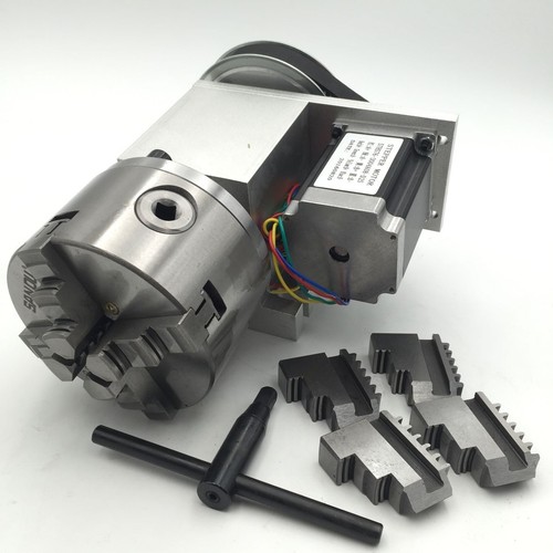 CNC Rotary Axis Tailstock Rotational A 4th Axis 100mm 4-jaw Lathe Chuck Router - Picture 4 of 12