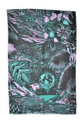 Paul Smith Mainline Herren Grün & Schwarz  Chile  Holzschnittdruck Schal Neu