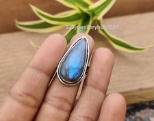 Natural Labradorite Gemstone 925 Sterling Silver Gift For Her Girls Ring PG4287