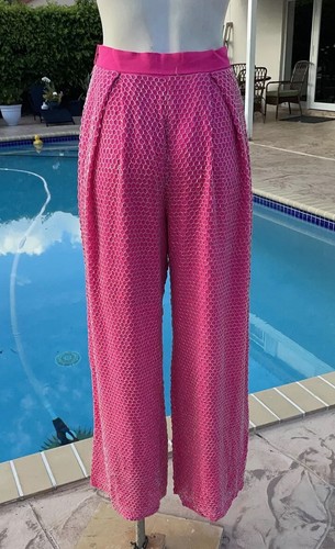 VINTAGE NAEEM KHAN RIAZEE PINK & WHITE FULLY BEADED & EMBELLISHED PANT SET Sz M - Picture 8 of 11