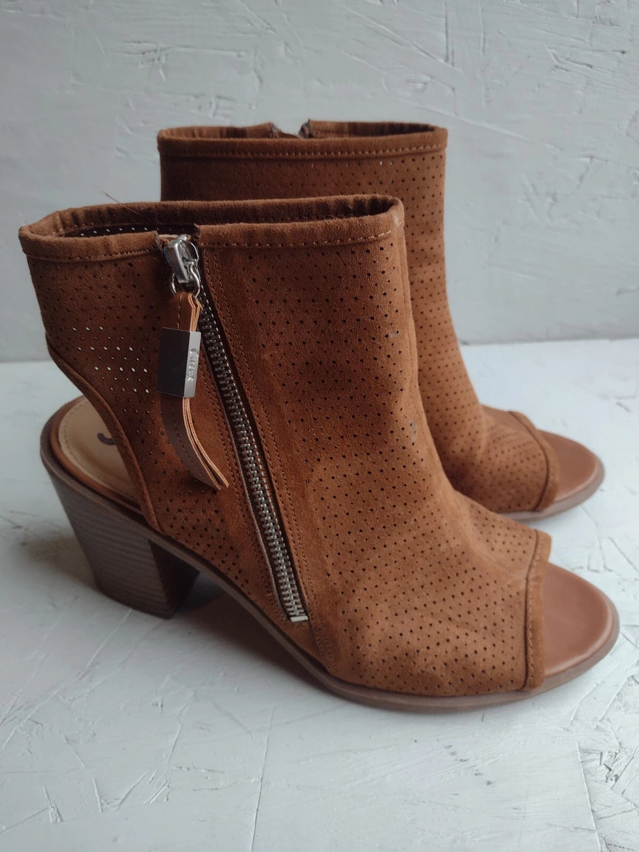 Circus by Sam Edelman Womens 8 Perforated Suede Peep Toe Zip Ankle Booties