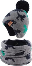 Knitted Baby Hat Scarf Set Winter Warm Boys 2-4T, Gray Dinosaur hat scarf 