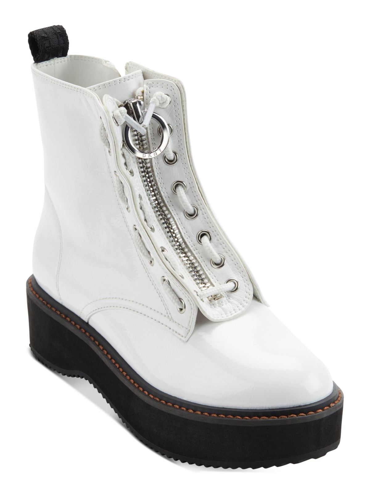DKNY Womens White Glossy Up Pull Tag Eyelet Rhi Platform Boots Shoes 8.5 M