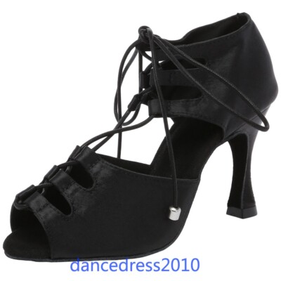 Ballsaal Latein Tanzschuhe Frauen Tango Cuban Salsa Lace-Up Hohl Absatz Sandalen