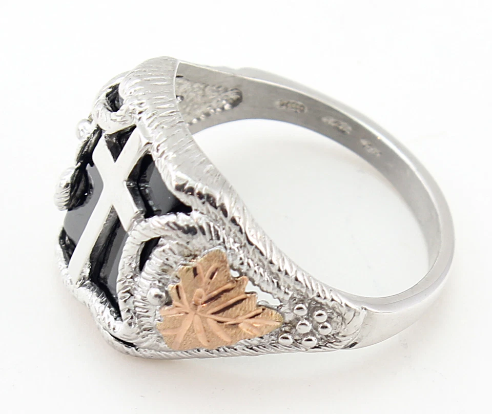 Black Hills Gold Sterling Silver Men's Cross Ring w Onyx Size 9 FAST SHIPPING - Image 3 of 4