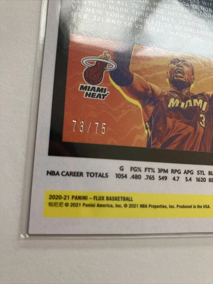Panini Flux FOTL 2020-21 púrpura Cosmic Prizm #190 Dwayne Wade/75 Heat SP MIAMI Foto 4 de 4