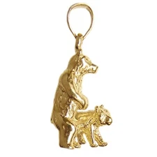 New 14k Yellow Gold 3D Bear with Cub Pendant