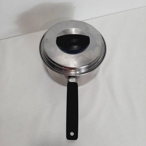 Vintage Flint Ekco acciaio inox nucleo termico radiante 2QT salsiera con coperchio - Foto 3 di 11