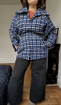 Wollmäntel Blau WeiÃƒÂŸ Karierter Mantel Vintage 50s 60s