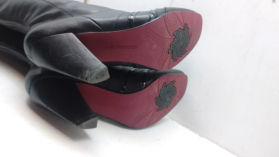 Hush Puppies Cuero Negro Hasta la Rodilla Bota Alta Cremallera Invierno Mujer Zapato 7.5M 38.5N Foto 4 de 4