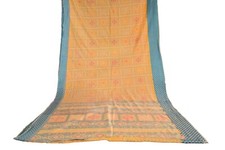 FNC Vintage Yellow Sambalpuri Ikat Sarees Handwoven Art Silk Sari Fabric Antique