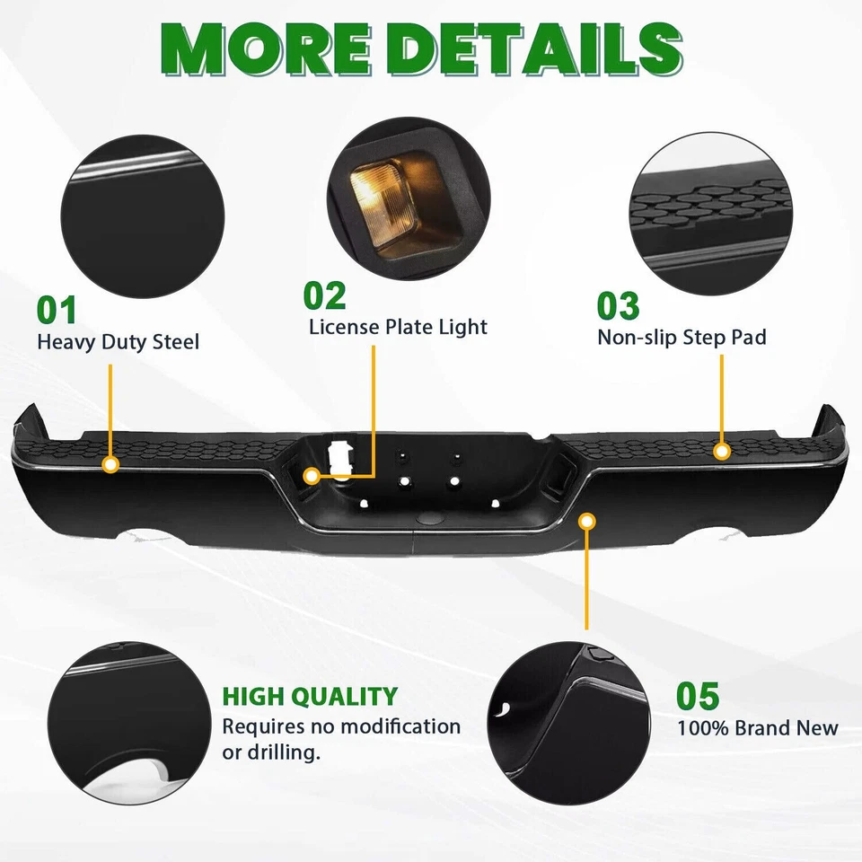 Painted To Match - Rear Step Bumper Assembly for 2009-2018 Dodge RAM 1500 Foto 2 de 4