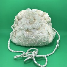 VTG Letty Paulette Ltd  Cream Satin Lace Overlay Sequined Floral Purse Clutch