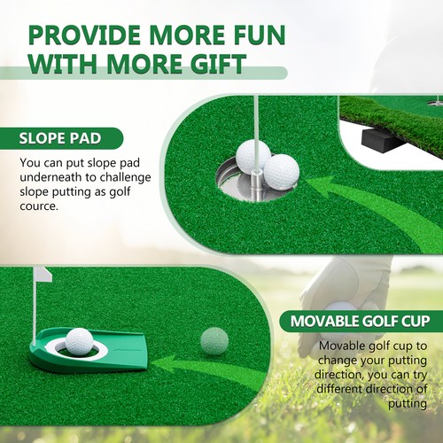 12x5 FT Golf Putting Green, Golf Training Mat with High-quality Turf, 3 Holes, - Picture 5 of 12