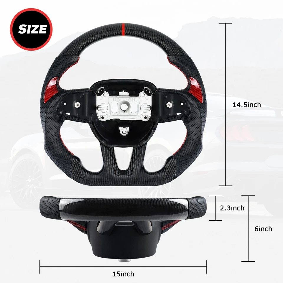 Volante de fibra de carbono real para Dodge Challenger SRT Durango 2015-2023 Foto 2 de 4