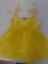 Y2k Vintage Moda International yellow Top tie strap babydoll eyelet Ruffle euc M