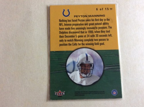 Fleer Tradition Peyton Manning 2000 #6 de 15 Ty F100213 - Imagen 2 de 2