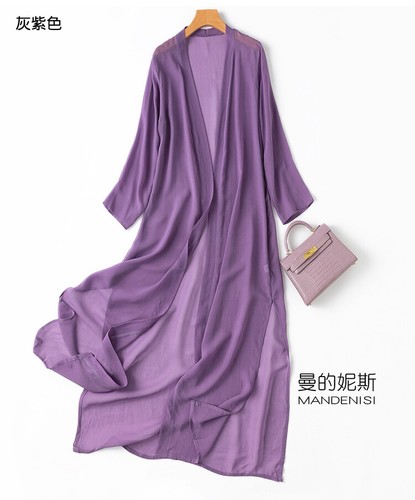 Womens Summer Slimming Side Slit Silk Cardigan Silk Sun Protection Shawl Jacket - Picture 33 of 36