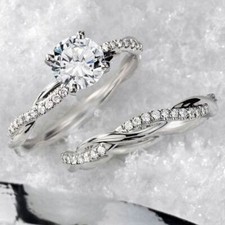 1.30CT White Round Cut CZ Halo Wedding Matching Ring Set In 925 Sterling Silver
