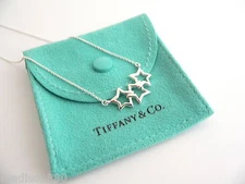 Tiffany & Co Star Necklace Triple Stars Pendant 17.5 In Silver Chain Gift Pouch