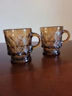2 Vintage Anchor Hocking Fire King Kimberly Amber Glass Coffee Cup Mug