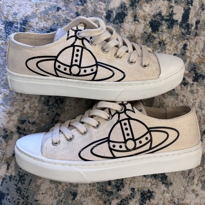 Vivienne Westwood Women's Beige Canvas Logo Lace-Up Sneakers Size 36